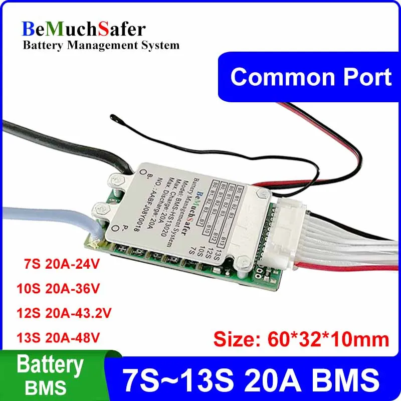 7S 10S 12S 13S 20A BMS Common Port With On/Off Switch Temperature Sensor 7S20A 10S20A 12S20A 13S20A 24V 36V 43.2V 48V for DIY