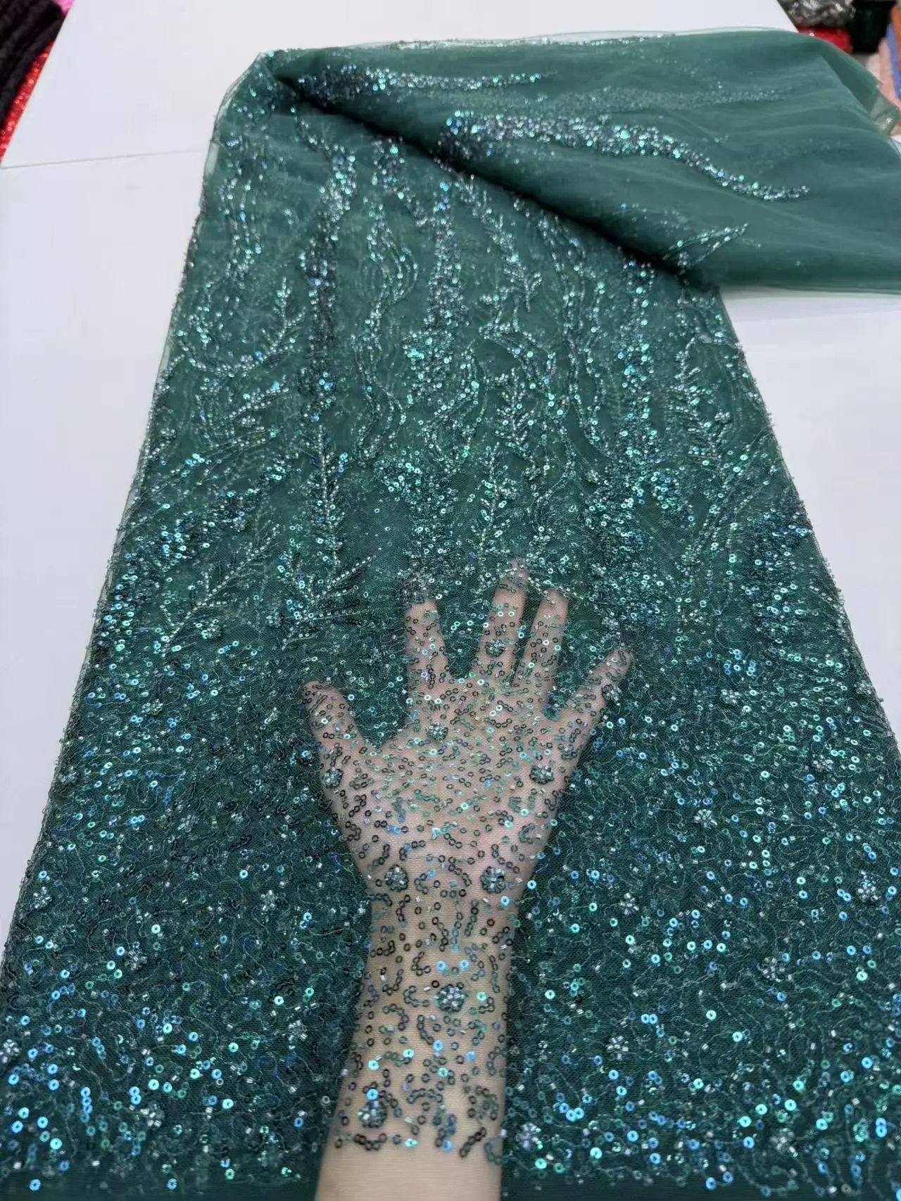 

African French Nigerian 2025 New High End Lace Fabric With Beads Sequins Mesh for Embroidery Wedding Party Bride Sewing Dress
