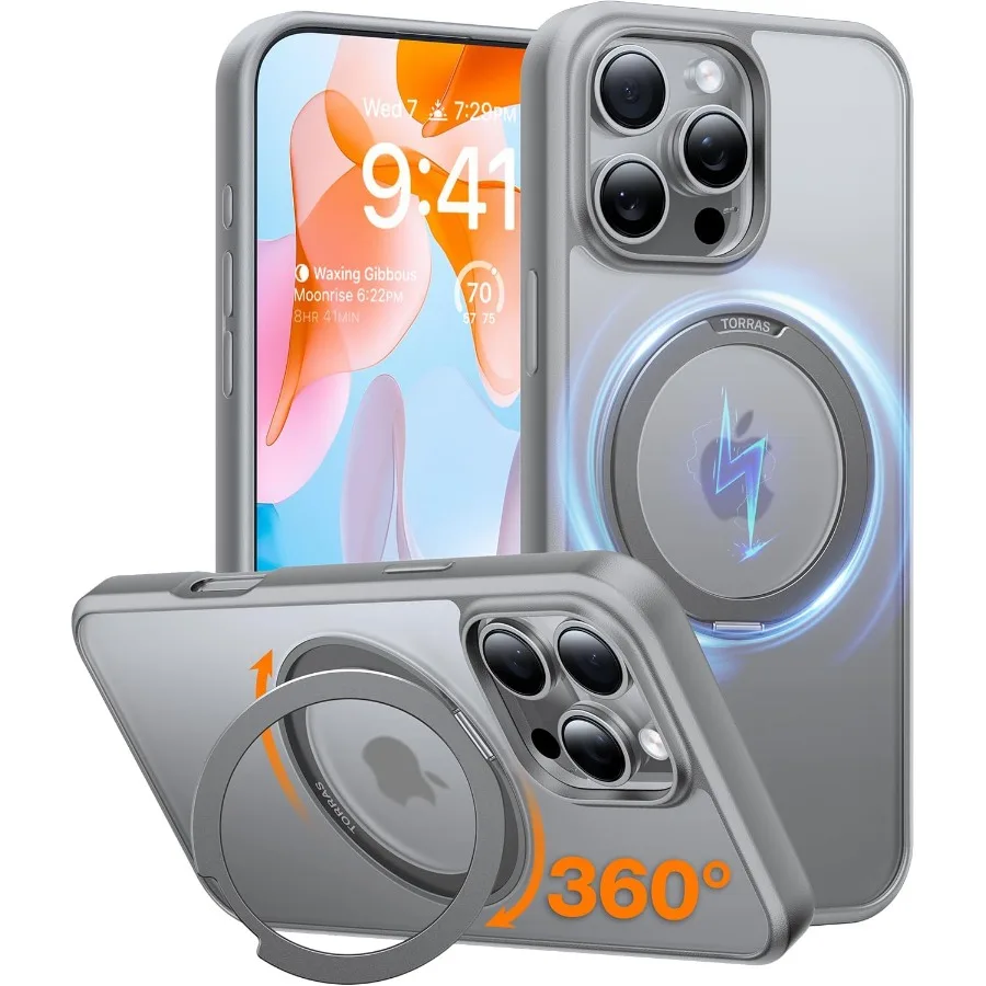 

Вращающийся на 360° магнитный кольцевой держатель-подставка с противоударной защитой Mil-Grade для iPhone 16 Pro Max, совместимый чехол