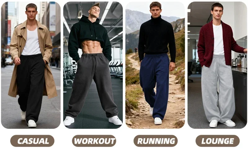 بنطال رياضي مريح برباط منقط للركض، سروال كاجوال مريح بخصر مطاطي من مزيج القطن، للرجال باللون الرمادي