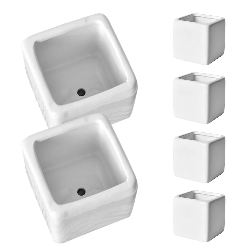 

6Pcs Square Ceramic Flowerpot White Decorative Small Planter Indoor Succulent Plant Container Office Desk Window Home Decor Vase