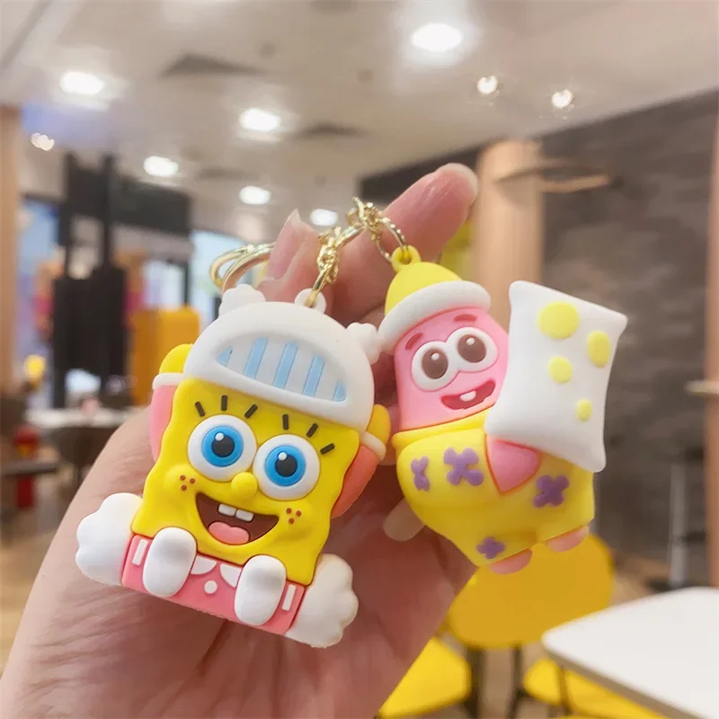 Kawaii SpongeBob Keychain Cute Patrick Star Squidward Tentacles Key Ring Small Doll Pendant Backpack Ornaments Gifts for Friends