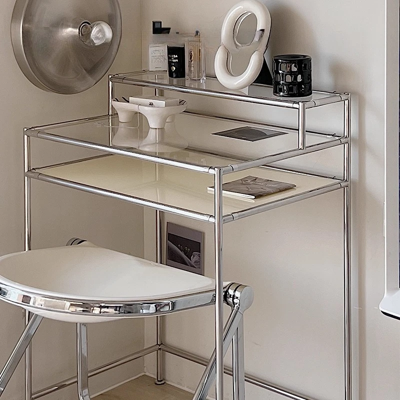 Small Dresser Stainless Steel Single Desk Glass Makeup Table Display Stand Desk Dining Table