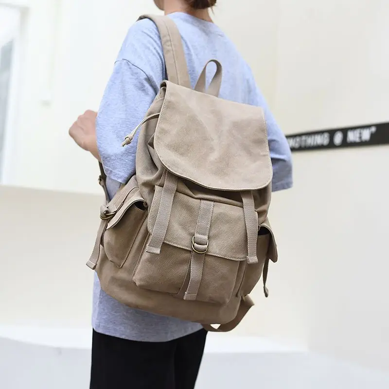 Zaino in tela lavata di grande capacità casual di tendenza retrò Harajuku Borsa da viaggio per studenti maschili e femminili