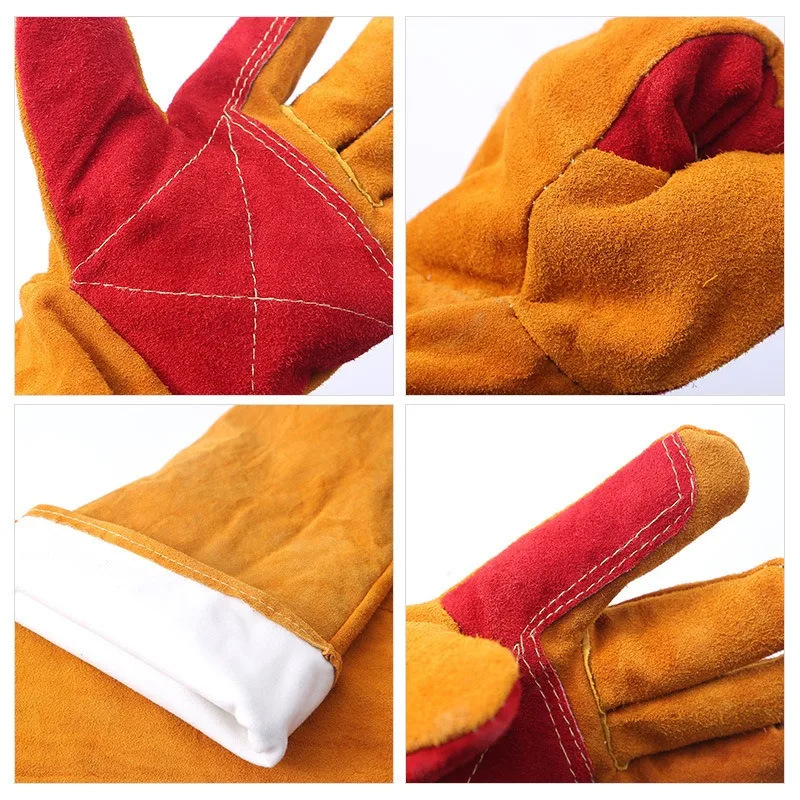 60cm Long Heat Resistant Welding Gauntlets Double Layer Anti Scald Fireproof Leather Gloves For Welding Soldering Cutting