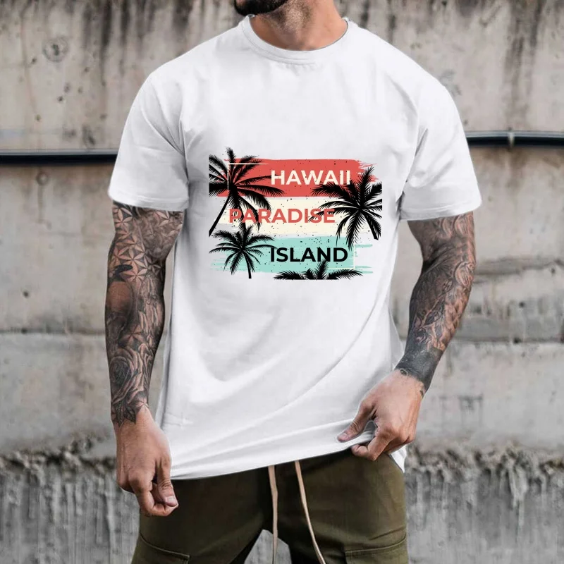Hawaii Paradise Island Coconut Tree Heat Transfer White Ink Iron - on Decal, Vacation - style Versatile Pattern for T - shirts,