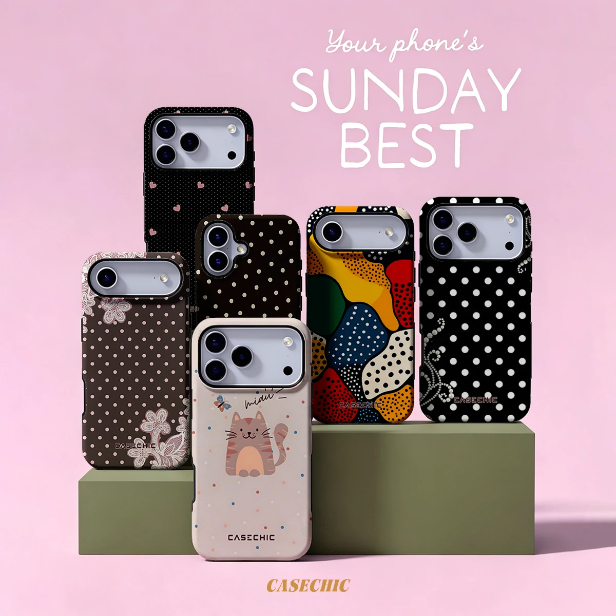 Polka Dot Cat For Samsung Galaxy S26 S25 S24 A56 A36 Dual Layer Luxury Fashion Full Lens Protective phone Cover CaseChic