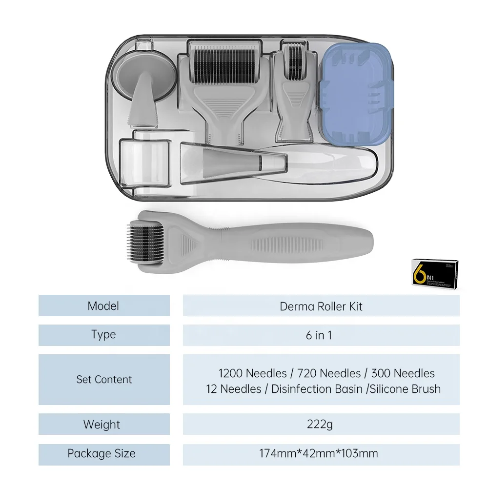 DRS Derma Roller 6 in 1 Kit Beard Roller Ice Roller For Face & Body & Beard & Hair Care 540 Titanium Micro Needle skin care tool