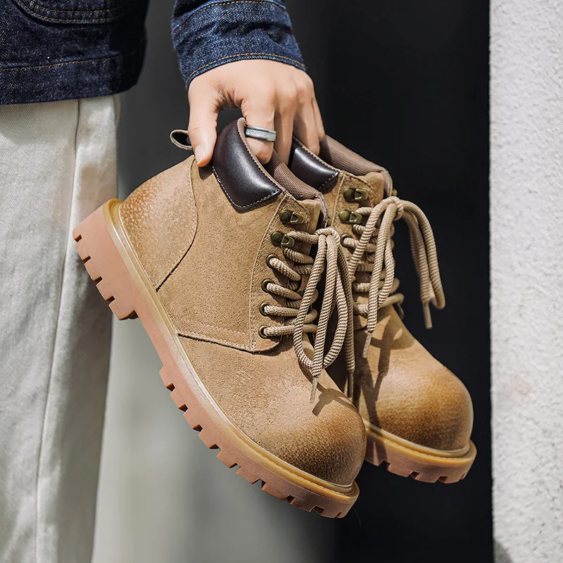 New Vintage British Men Leather Shoes Autumn Winter High Quality Ankle Boots Outdoor Business Work Tooling Desert Boots