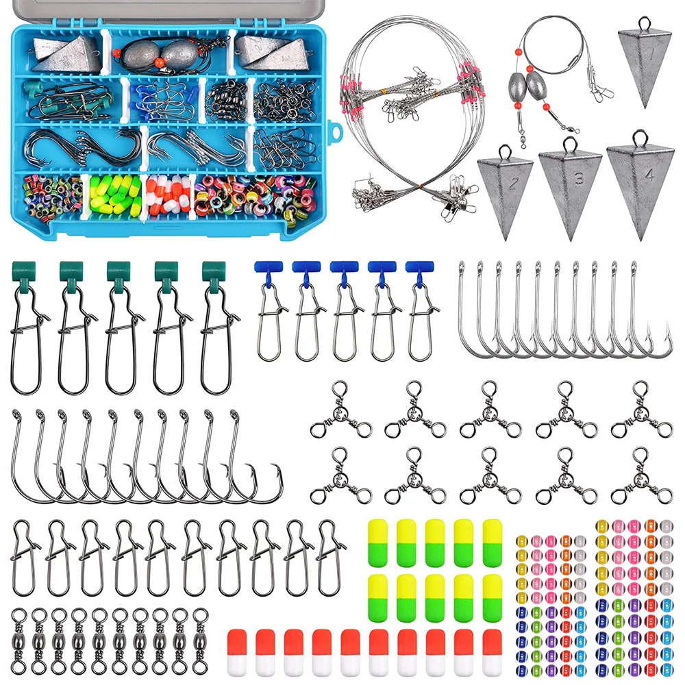 198Pcs Pompano fishing rigs saltwater with leader Pyramid Weights Pompano Foam Floats Fishhooks Sinker Slides fishing gear Kit