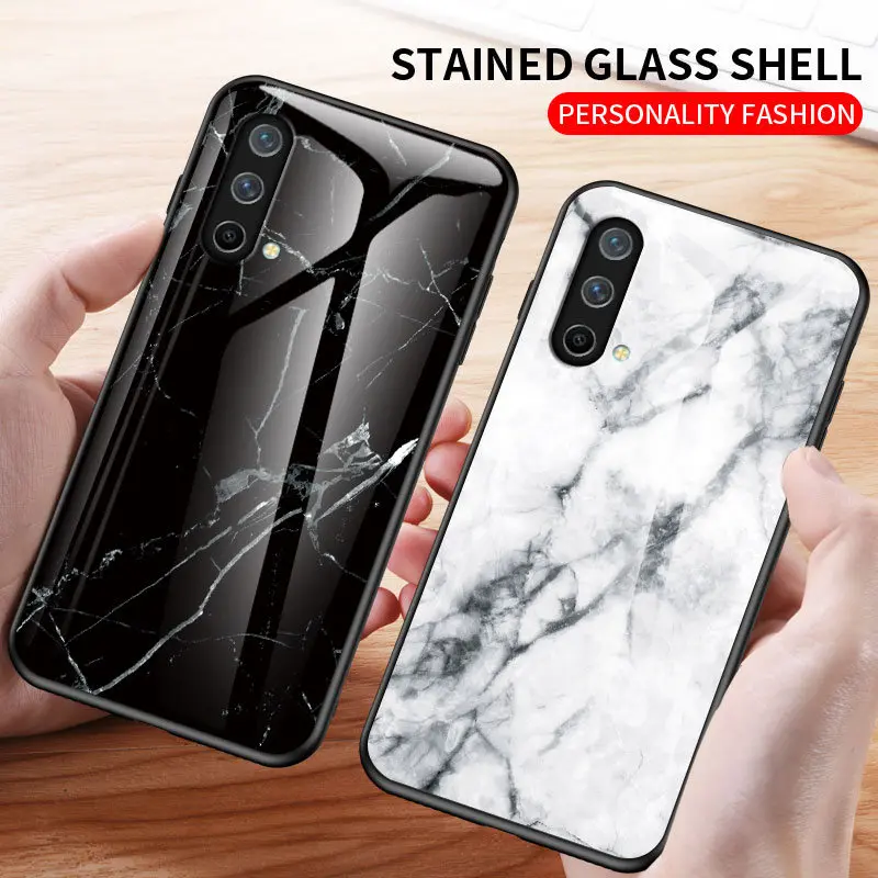 

For Oneplus Nord CE EB2101 EB2103 Case Shockproof Marble Tempered Glass Hard Back Cover Case Soft Bumper for Oneplus Nord CE 5G