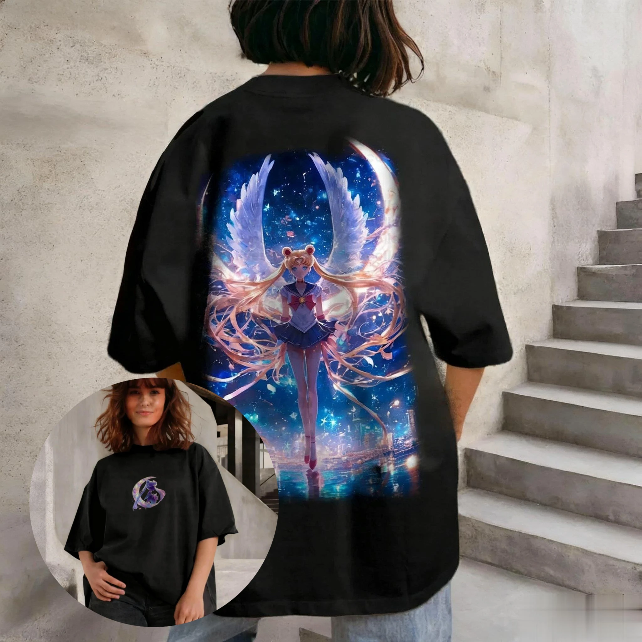 

Футболка с коротким рукавом в стиле аниме «Сейлор Мун» для мужчин и женщин, летняя повседневная хлопковая уличная одежда, футболка оверсайз с аниме-принтом, графическая футболка для повседневной носки