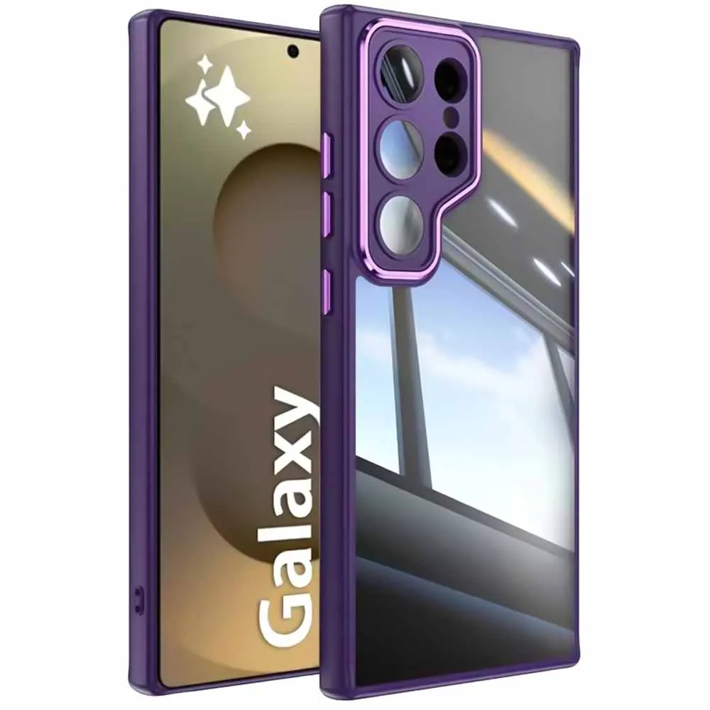 Metal Armor Transparent Phone Case For Samsung S26 S25 S24 S23 Ultra Plus FE Edge Anti-Fall Tempered Glass Lens Protect Cover