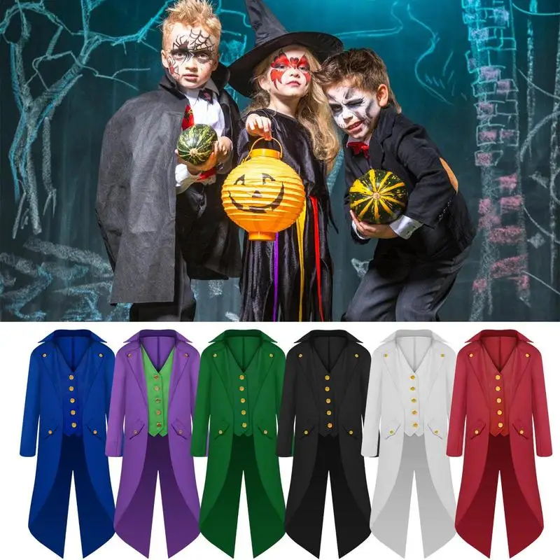 Joker Costume For Men Pirate Jacket Men Steampunk Coat Tailcoat Lightweight For Halloween Photos Vampires Boys Aged 6-14 Kids