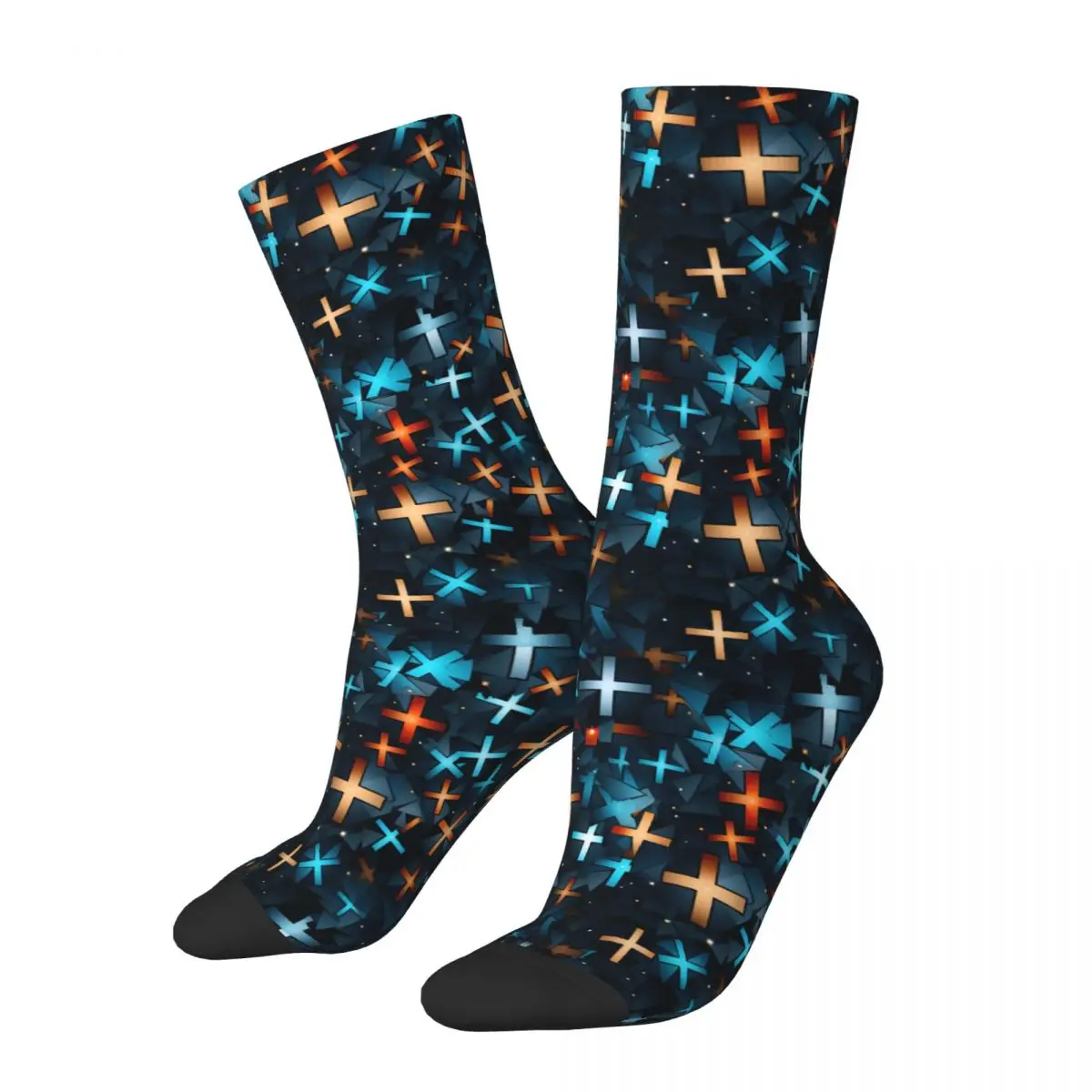 

Blue Gold Jesus God Cross Socks Male Mens Women Autumn Stockings Printed
