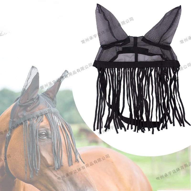 Orejeras de caballo con borlas antimoscas, máscara de caballo con bigote facial, orejeras de caballo antimosquitos, suministros ecuestres de verano