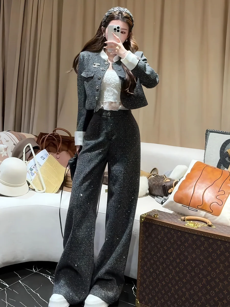 Spring 2026 New Style Short Coat High Waist Straight Leg Pants Women\'s Fashion Set Casual Leisure Windbreaker Suit Outfit