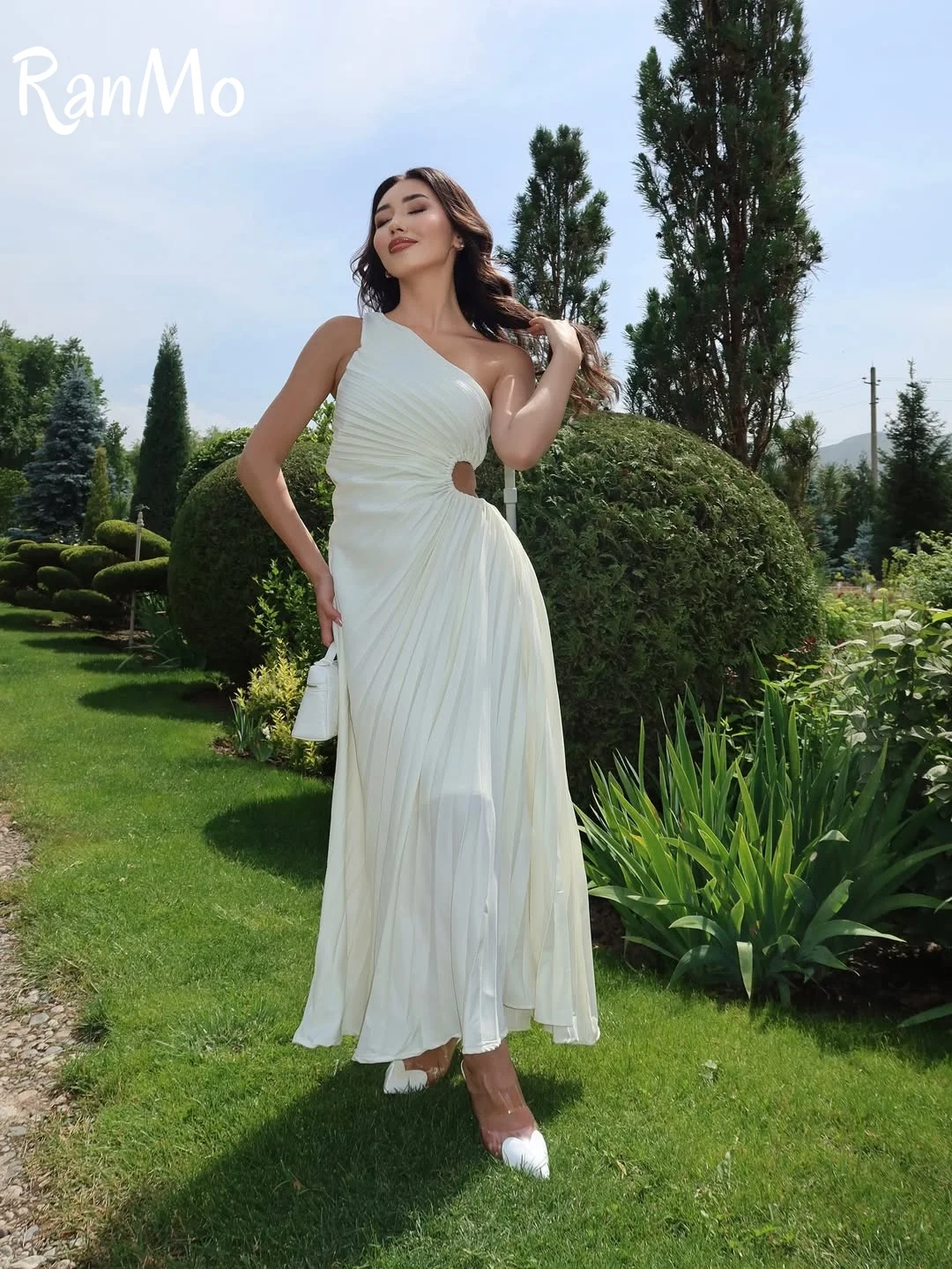 Ranmo elegante vestido largo ceñido con cintura calada estilo puro deseo diseño de hombro lateral hasta el tobillo un hombro personalizado