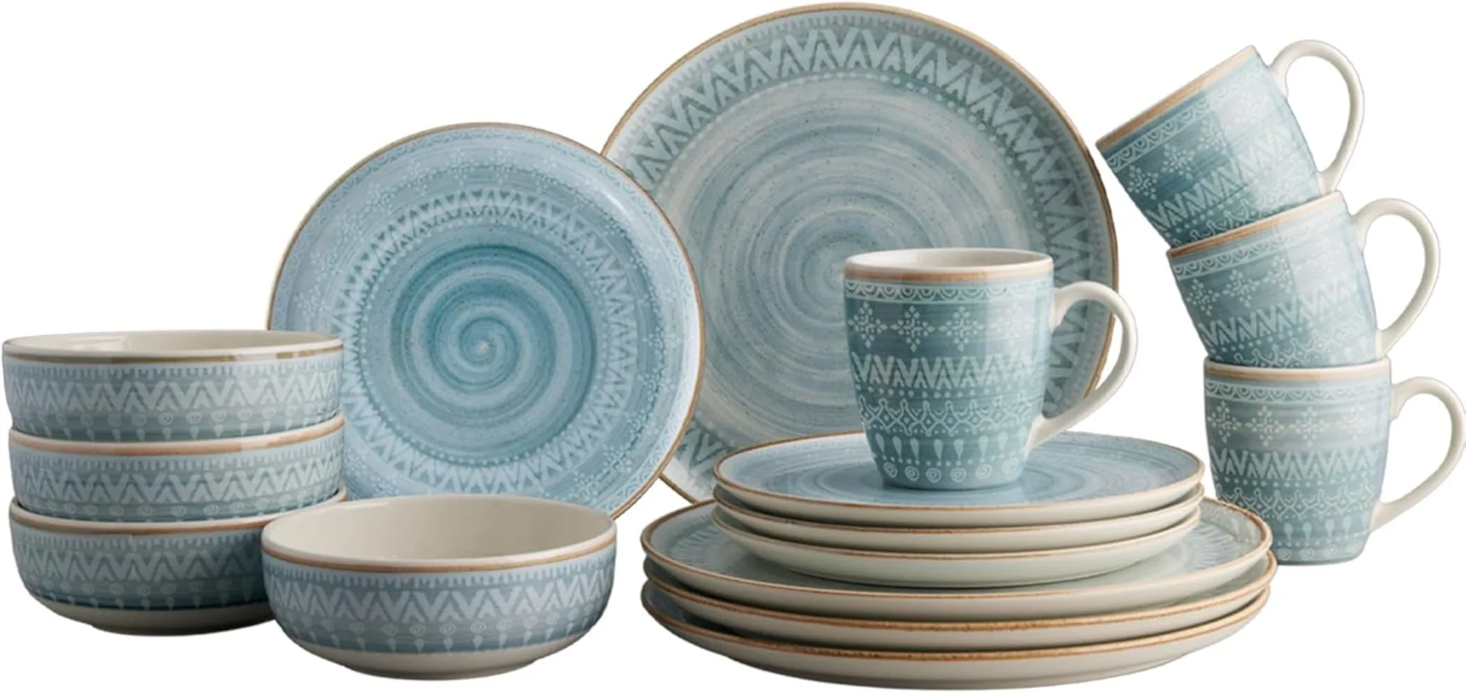 Corona Dinnerware Set 16– Piece, Plates Bowls and Mugs Set, Ceramic Sets for 4, Microwave and Dishwasher Safe