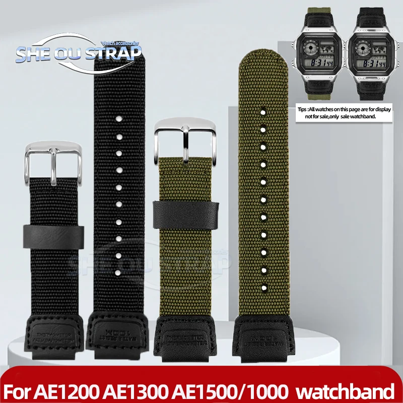 18mm Armygreen Nylon Watchstrap For Casio G-SHOCK AE1200 AE1300 AE1500/1000 Canvas Watchband With Men's ae1200 Watch Accessory