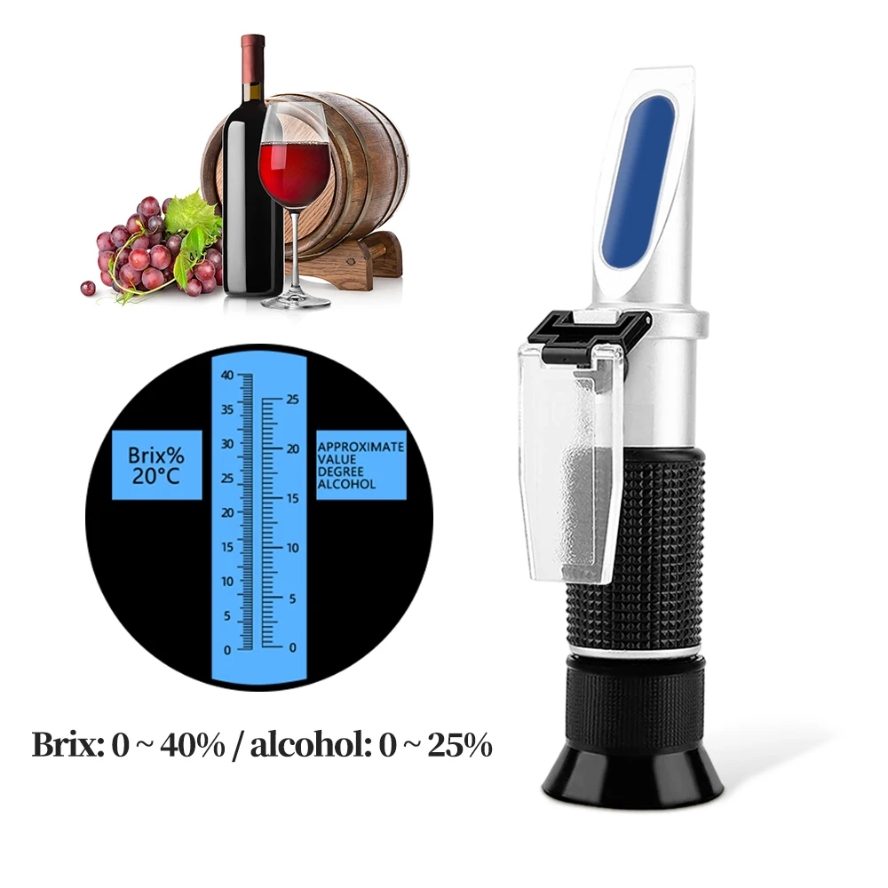 Handheld Alkohol Zucker Refraktometer Wein Konzentration Meter Densitometer 0-25% Alkohol Bier 0-40% Brix Trauben Refraktometer