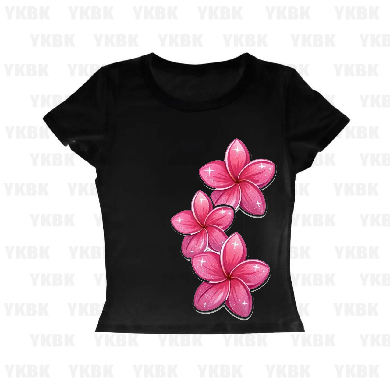 Cross Border Summer New High Street Y2K Harajuku Girl Print Pattern Short Sleeved Round Neck Crop Top T-shirt
