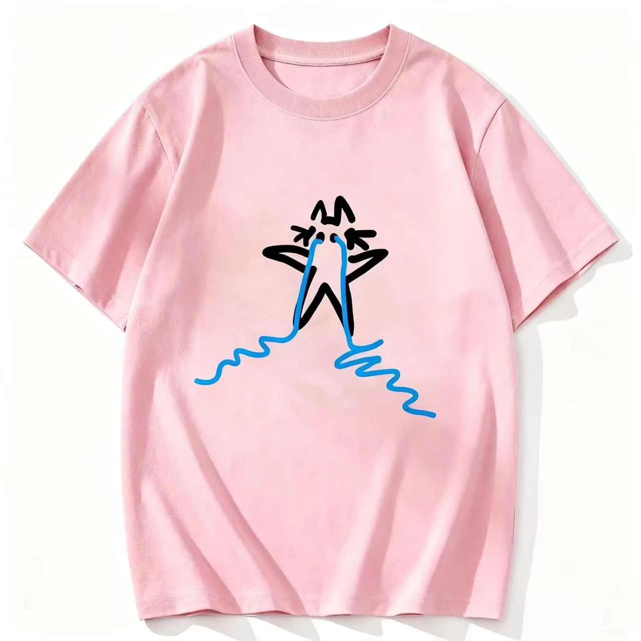 Creative Line Cat Crying Pattern T-shirts for Men and Women Summer T-shirts Girls Boys Fashion Clothing Funny T-shirt Tops