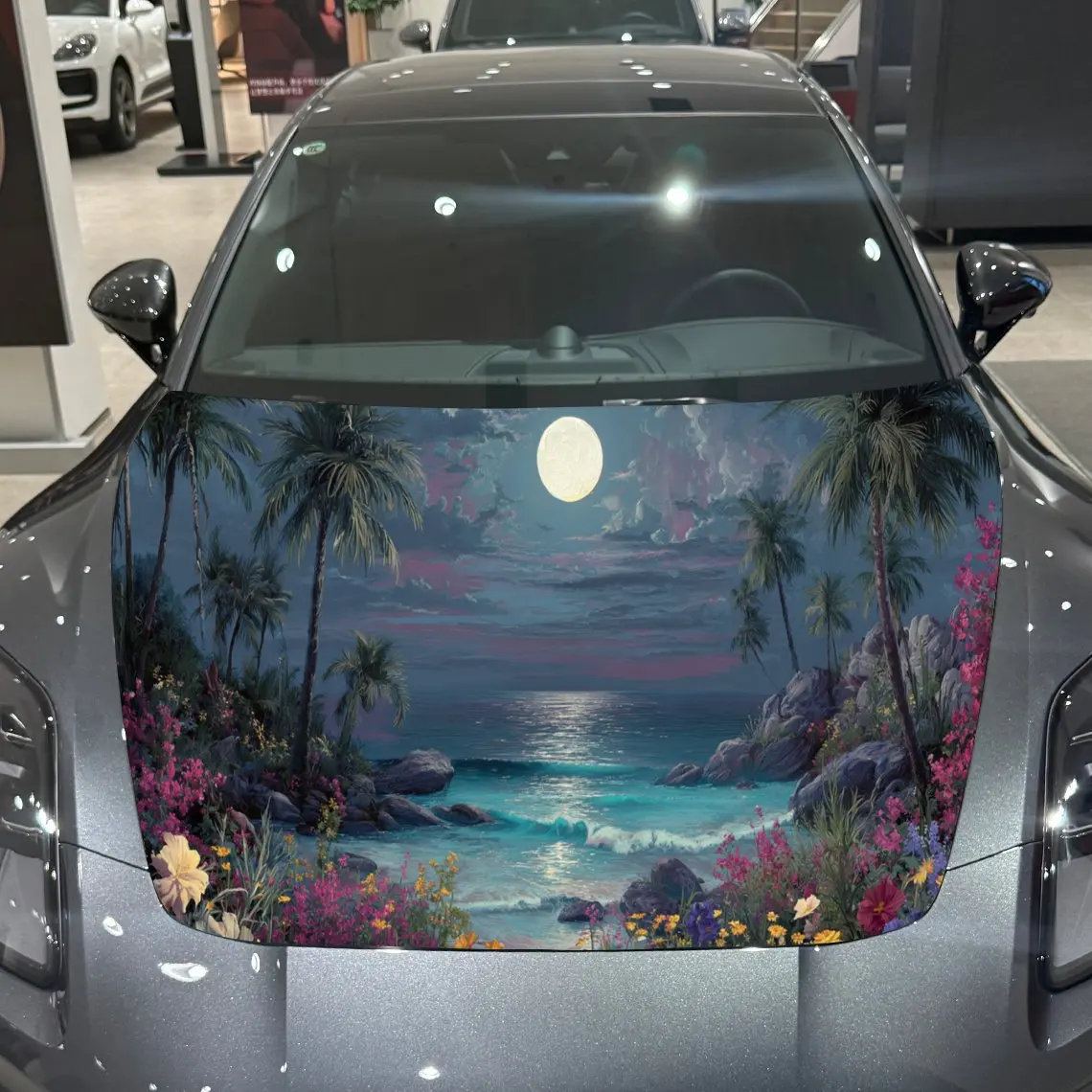 

Moonlit Night of Blooming Flowers by the Sea Виниловые наклейки на капот автомобиля Защитная наклейка на поверхность автомобиля Украшение автомобиля Винил W