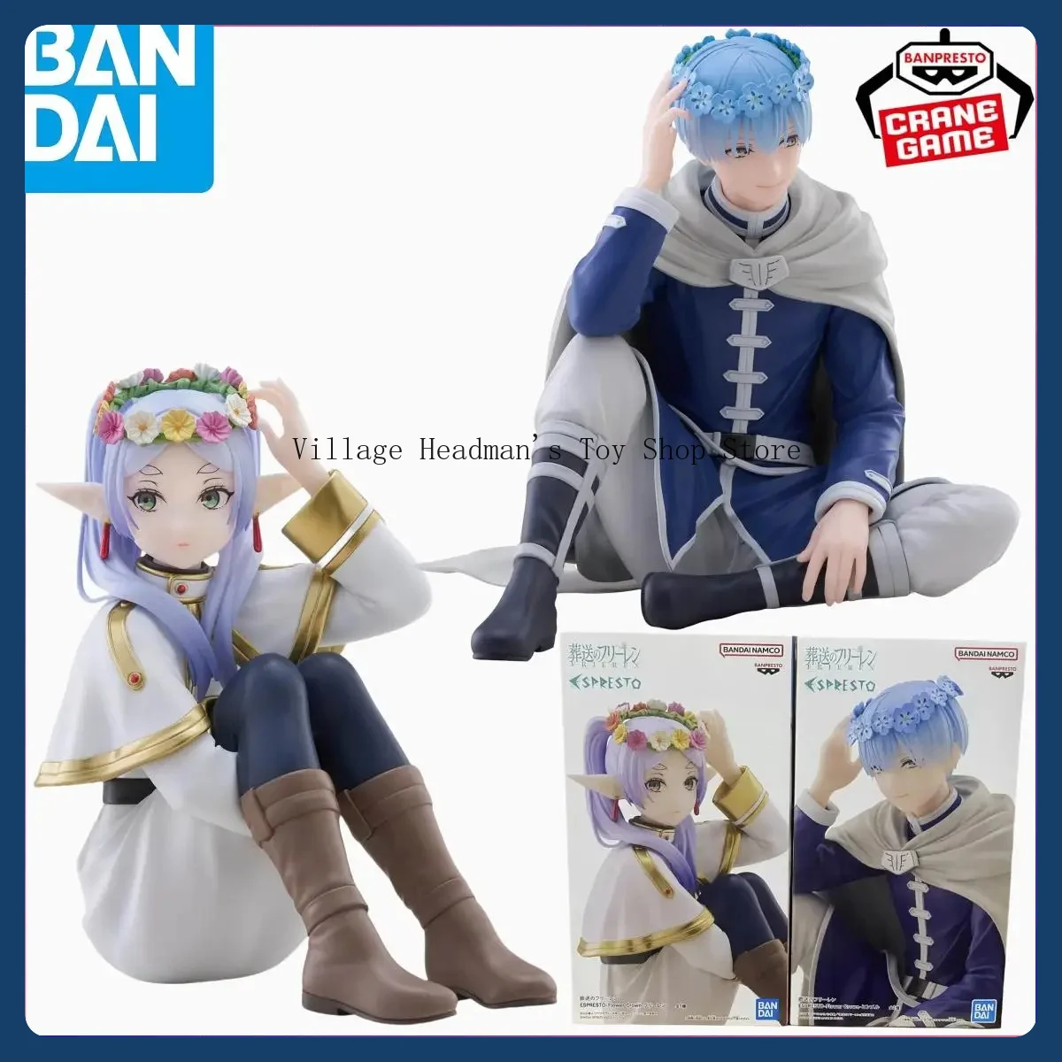 BANDAI Original Frieren: Beyond Journey's End ESPRESTO Flower Crown Frieren Himmel Action Toy Figure Kawaii Doll  in stock