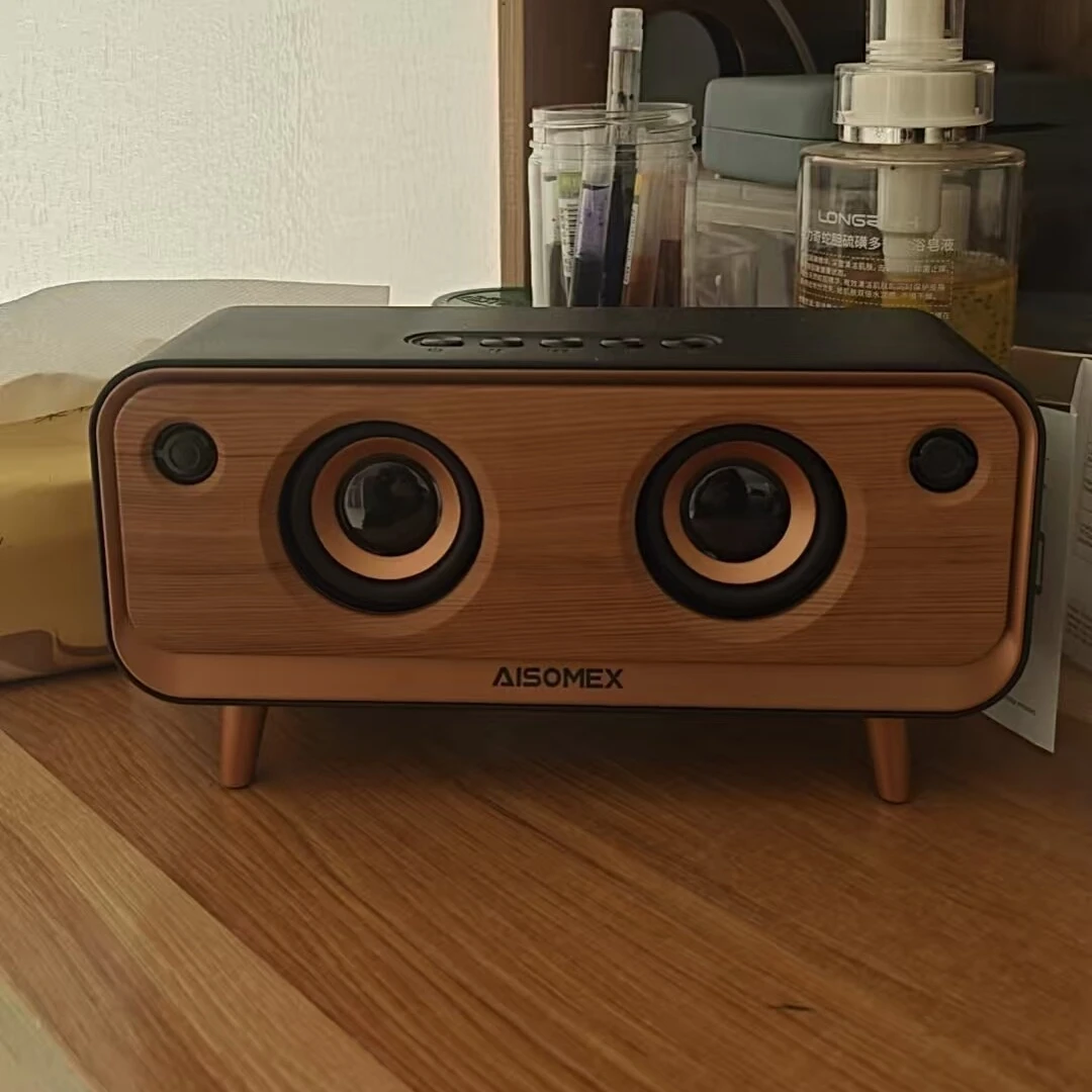 

Портативные Bluetooth-колонки, 10 Вт*2, двойные полнодиапазонные динамики, 1800 мАч, длительное время работы, RGB-подсветка, ретро-колонка из дерева, идеально для подарка