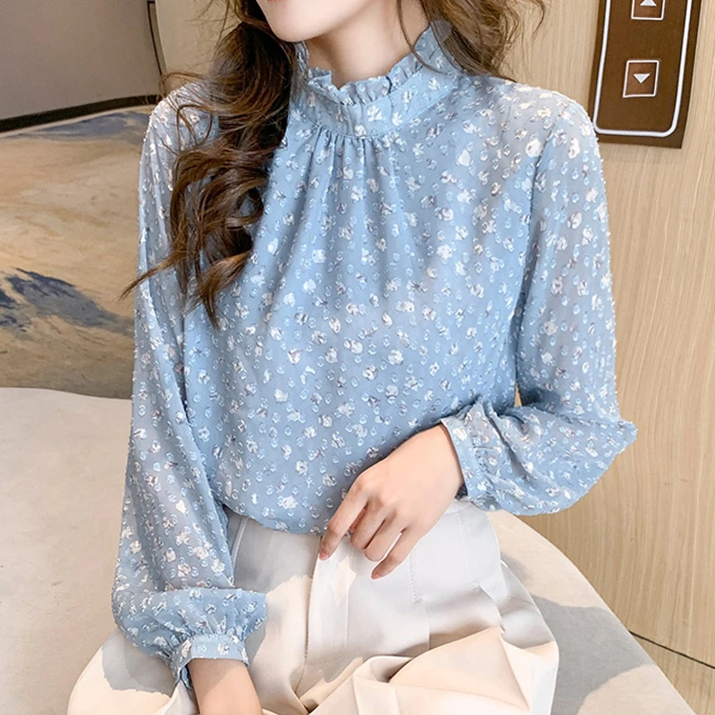 

Fashion Printed Long Sleeve Blouse Autumn Women Tops French Style Elegant Chiffon Shirt Office Lady Loose Clothes Blusas 28342