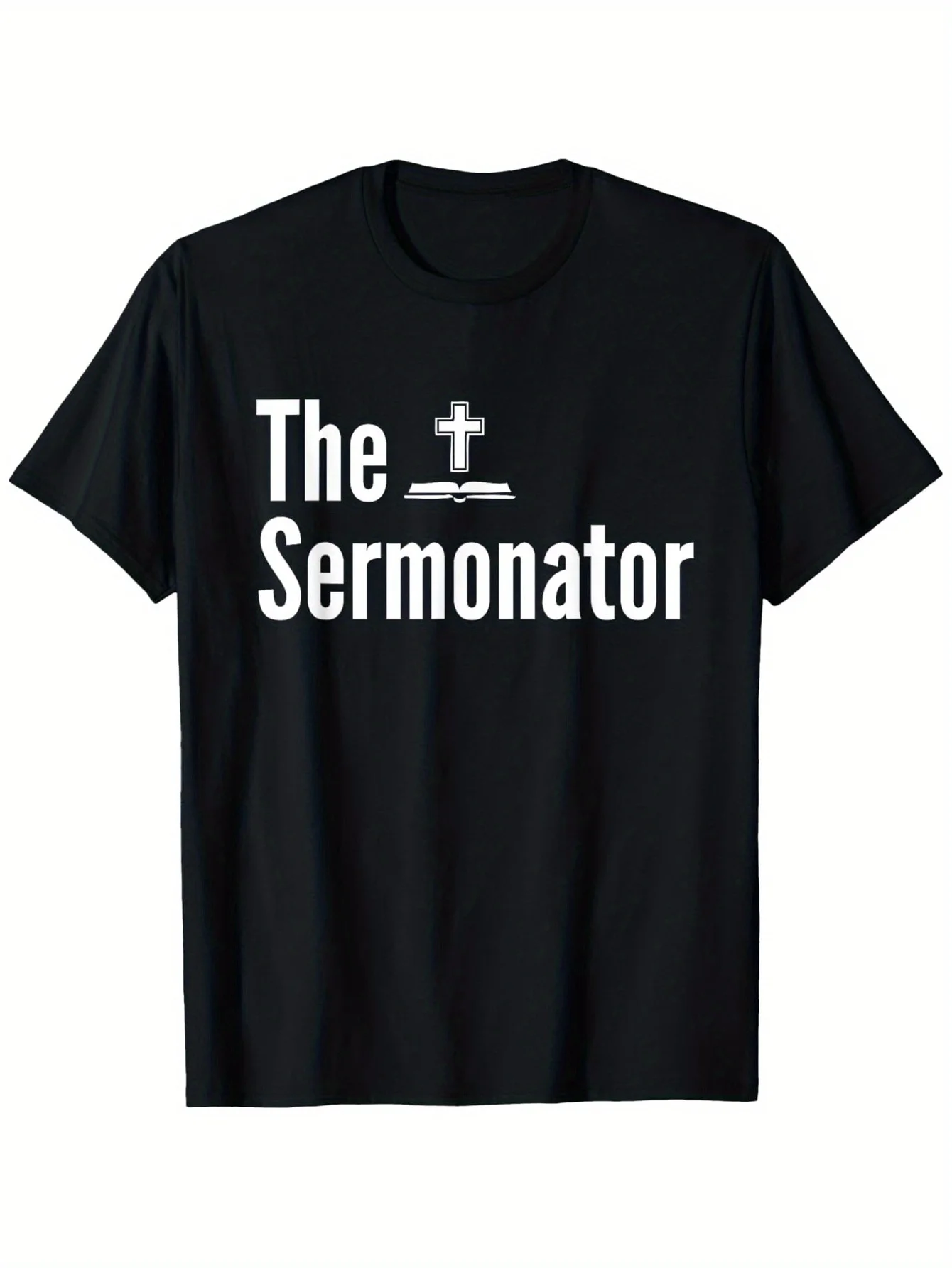 T-shirt met sermonatorpatroon - unisex katoen casual ronde hals korte mouw, kruis- en boekontwerp, stretch slim fit, 100% katoen