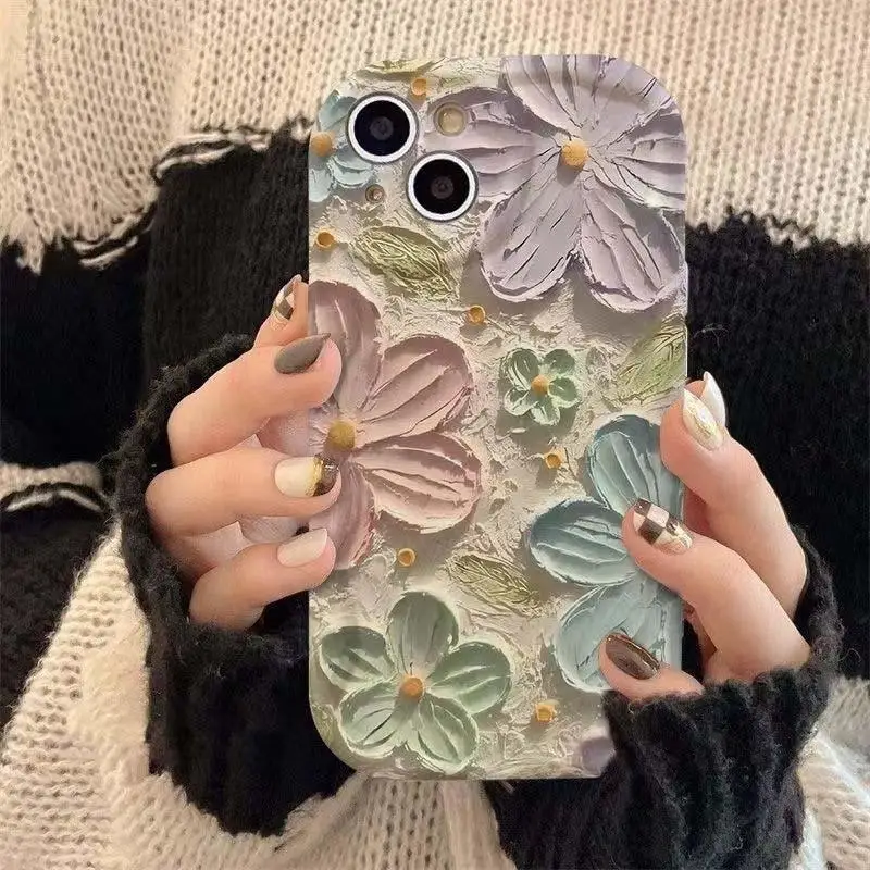 Oil Painting Flowers Phone Case For IPhone 15 Pro Max 14 11 12 13 Mini XR 6s 6 8 7 Plus X XS SE 2020 2022 Luxury TPU Soft Cover