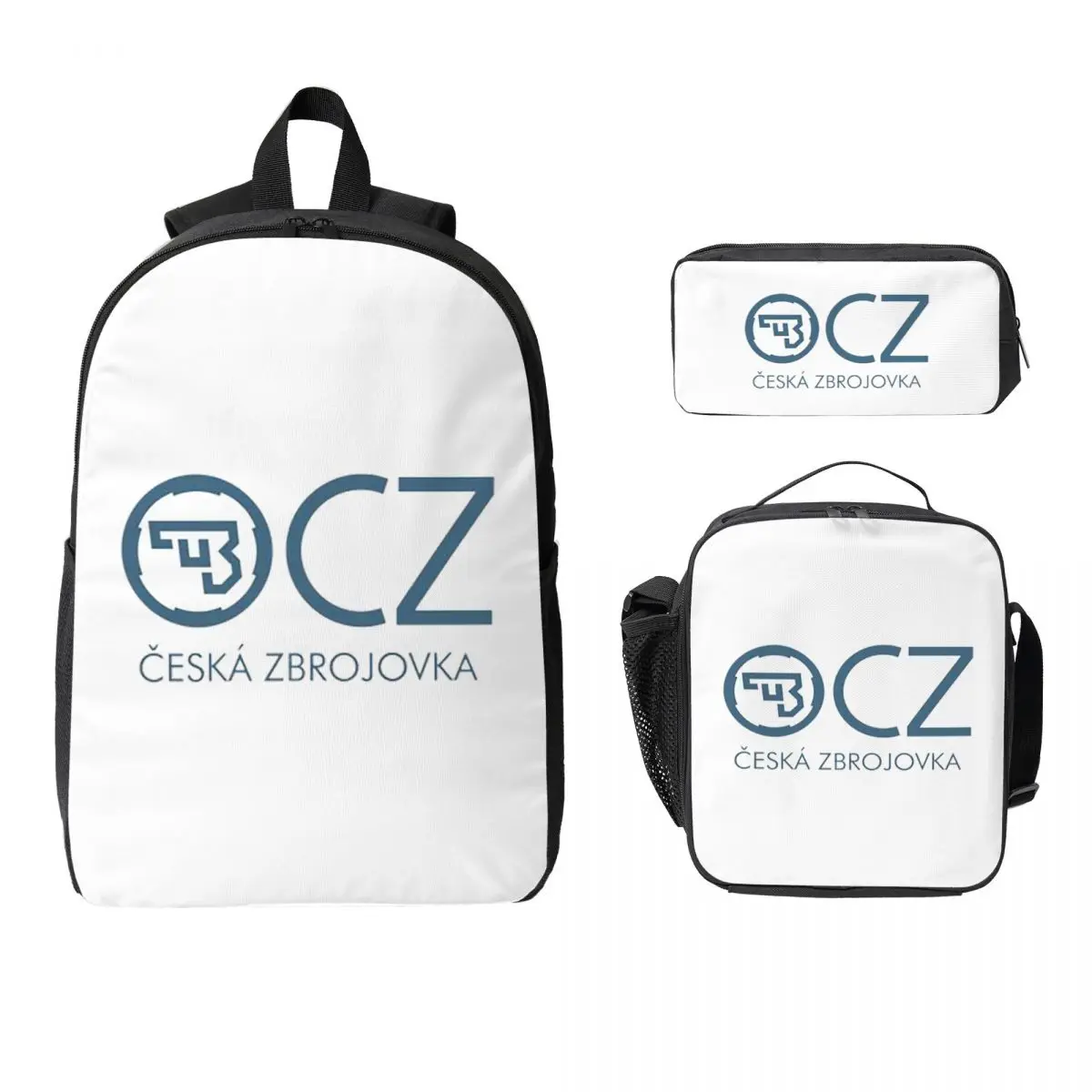 

White CZ Guns Logo Backpack Student Boys Girls BookBag School Bag Laptop Shoulder Bags 3ps Insulated Lunch Bag Pencil Case