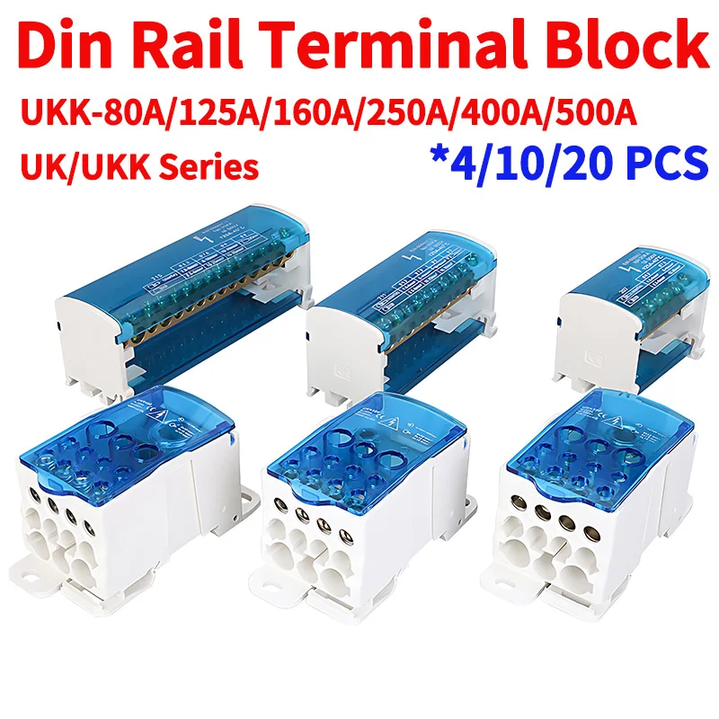 Din Rail Terminal Block UKK 80A/125A/160A/250A Distribution Box One In Several Out Power Wire Electrical Connector Junction Box