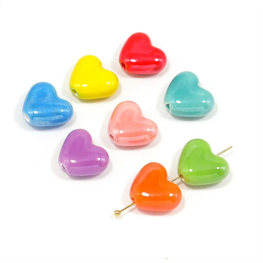 20pcs Heart-shaped Ceramic Beads For Jewelry Making Earring Bracelet 13x15mm Multicolor Llorful Ceramic Palm Jewelry Accessories