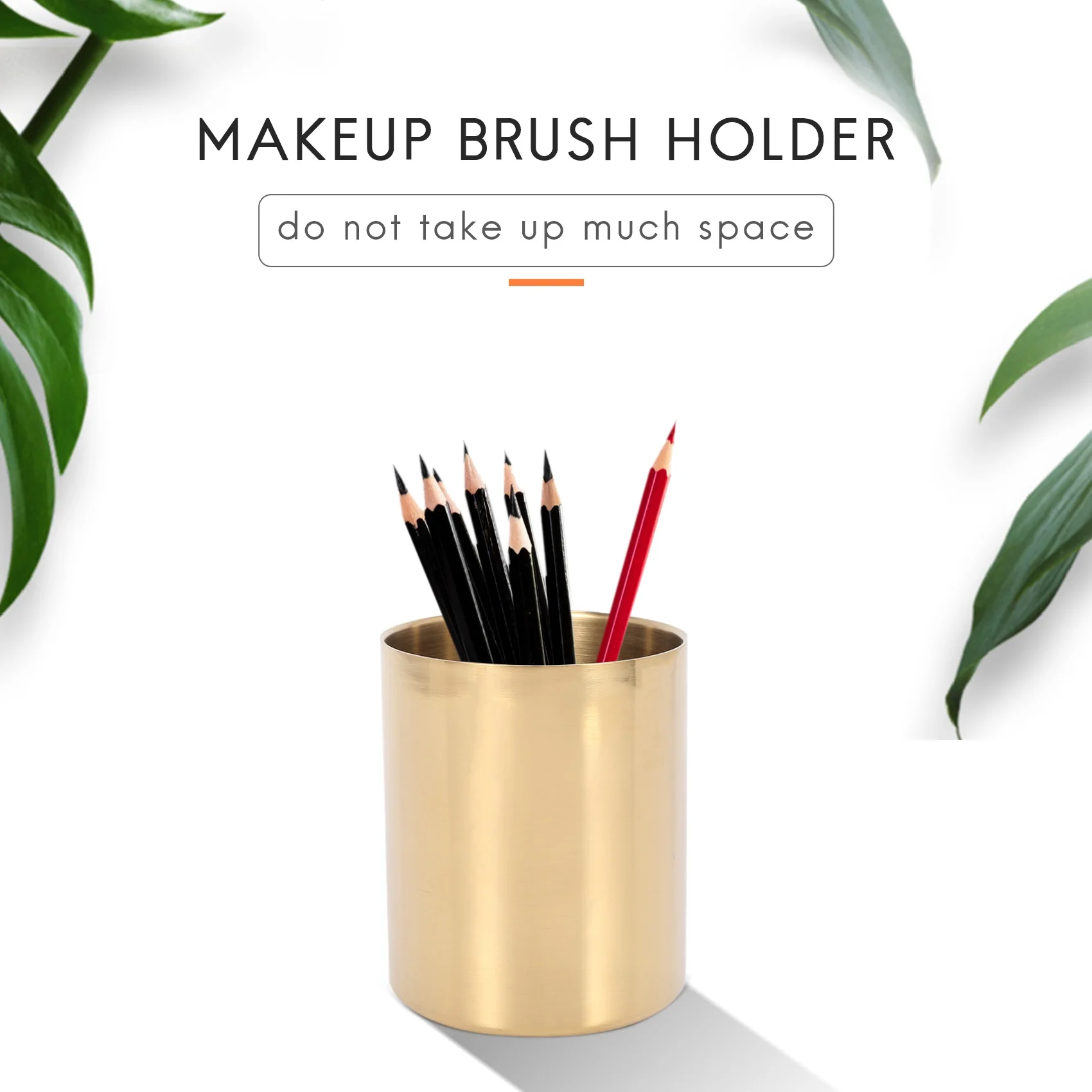 

A66F-2-Piece Pencil Cup Holder Pen Pot Makeup Brushes Holder Desk Stationery Organizer Stainless Steel (Gold)