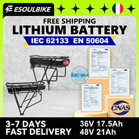ESOULBIKE Rear Rack Ebike Battery 36V 17.5AH 48V 21AH Electric Battery Original 18650 Cell Lithium Battery for 250W 500W 1000W