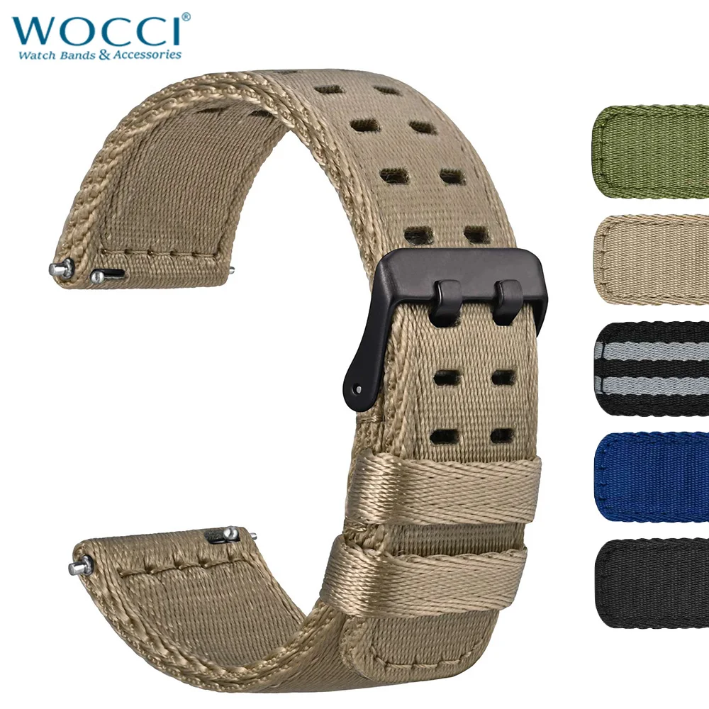 

WOCCI Nylon Watch Bands for Men with Double Holes 18mm 20mm 22mm Quick Release Stainless Steel Buckle Replacement Bands Bracelet