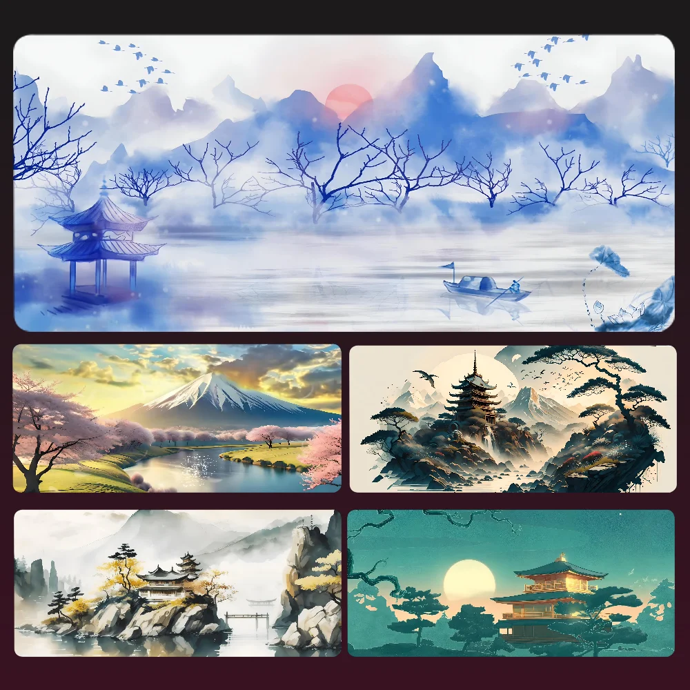 

Blue Japanese landscape Mousepad Mouse Mat Desk Mat With Pad Gaming Accessories Prime Gaming XXL Keyboard Pad