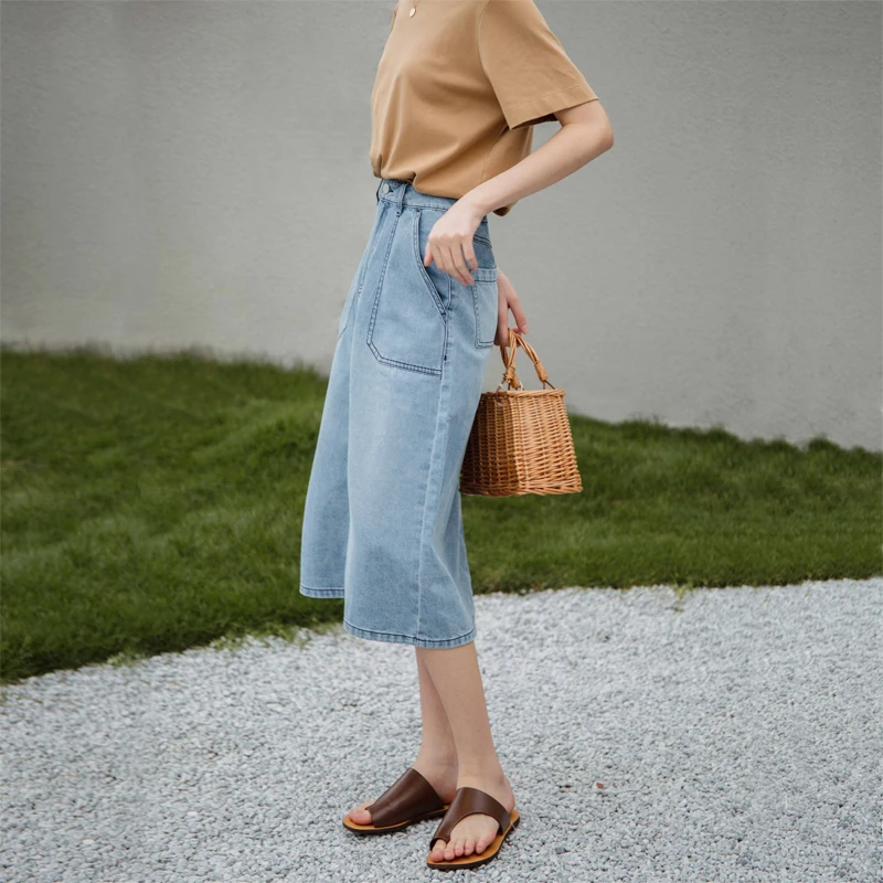 

Джинсовая юбка миди А-силуэта с высокой талией из мягкого хлопка и лиоцелла в стиле ретро от Youyou Home: винтажная, дышащая, комфортная, А-силуэт