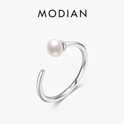 MODIAN 925 Sterling Silver Elegant Natural Pearl Adjustable Size 6-9 Finger Ring Classic Simple Fine Jewelry For Women Gifts