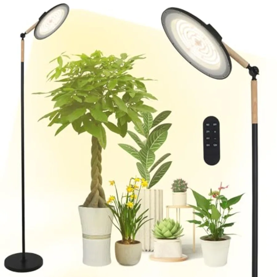 

Светильник для растений 100 Вт, полный спектр, для выращивания в помещении, 216 светодиодов, с таймером, пультом ДУ, регулировкой яркости, напольный, белый