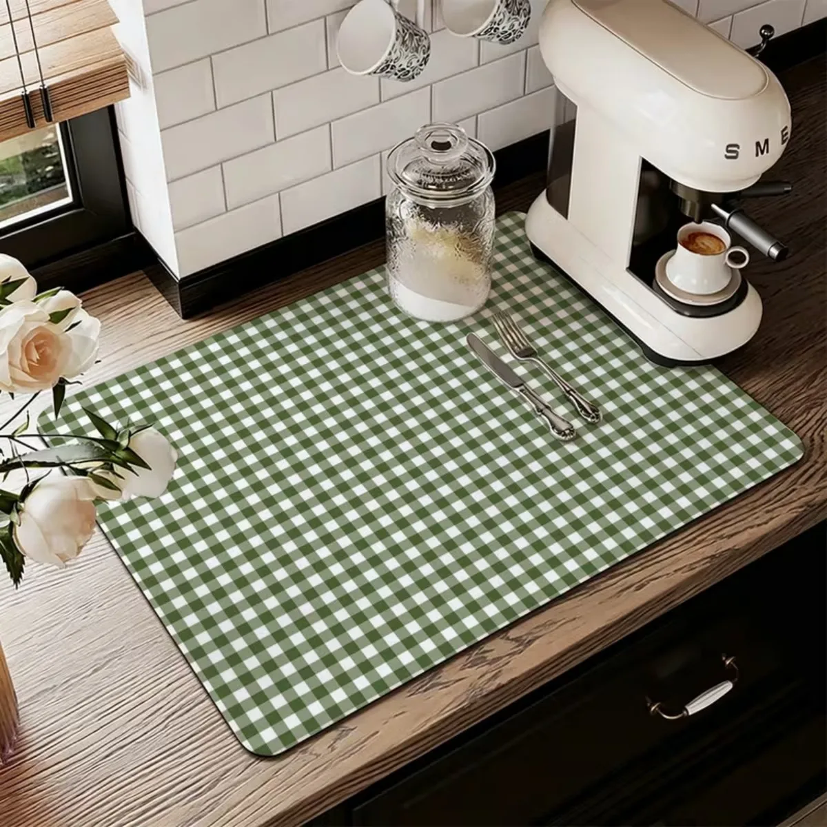 Coffee Counter Mat Square Rubber Bottom Non Slip Water Absorbent Heavy Duty Surface Protector