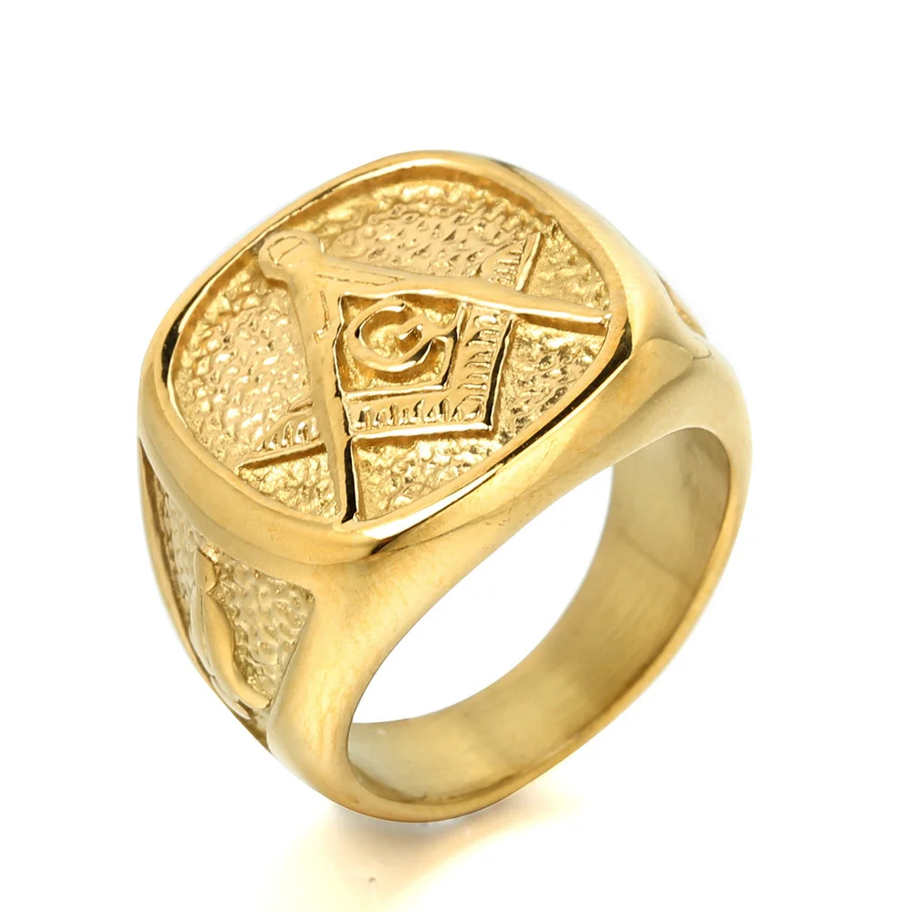New European And American Classic Vintage Cross-border Ring, Stainless Steel Freemason AG Men's Ring, Available For Wholesale