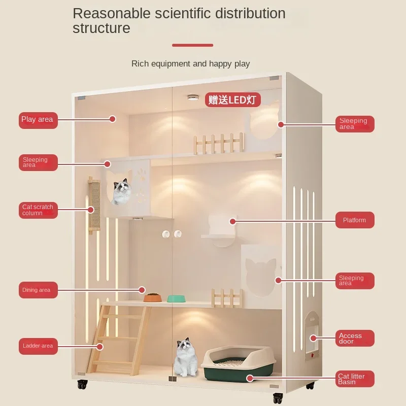 Cat Villa Double-Layer Oversized Space Luxury  Cage Cattery  House House  Nest Cabinet