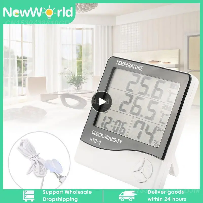 Electronic Digital Temperature Humidity Meter Thermometer Hygrometer Indoor Outdoor Weather Station Clock HTC-1 HTC-2