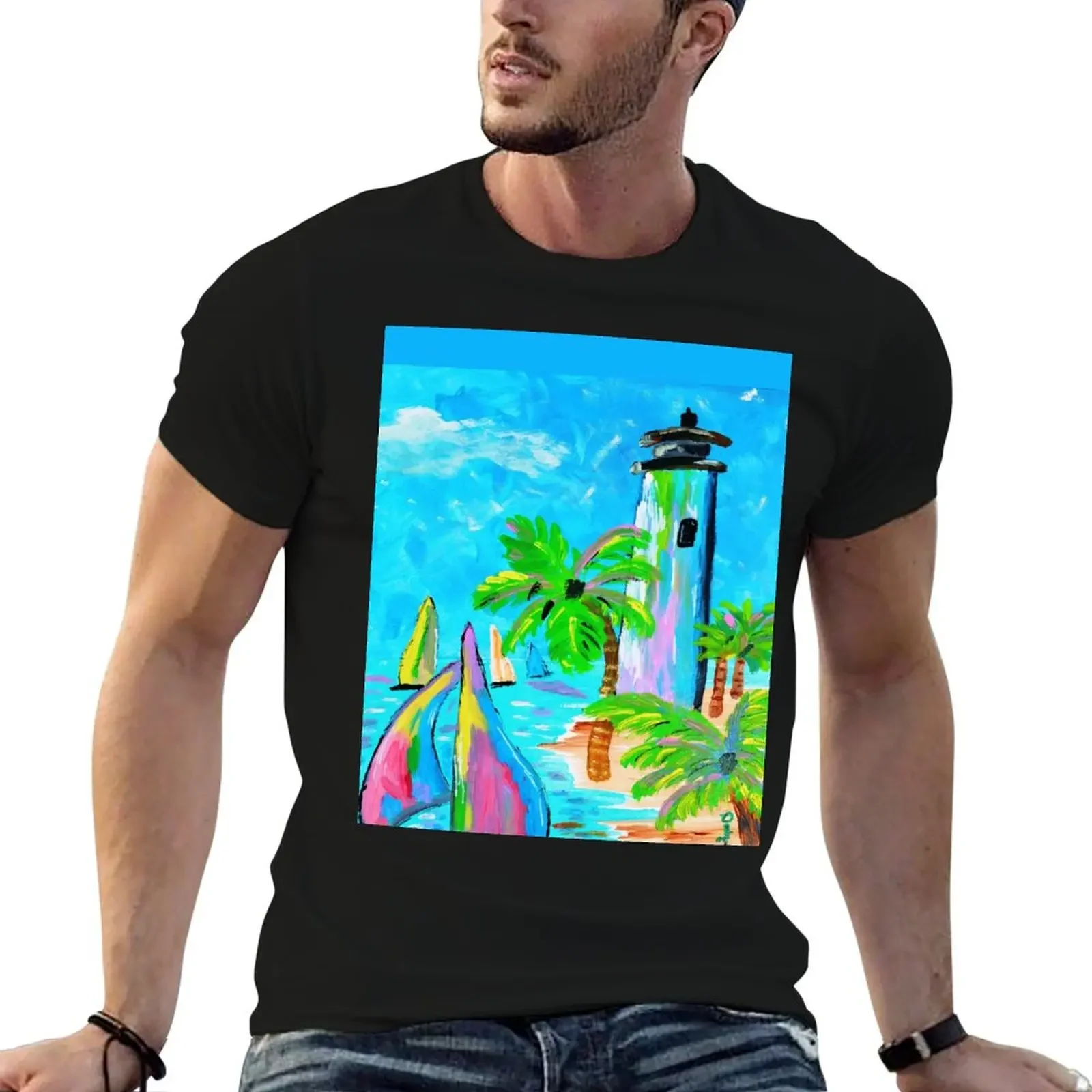 Colorful Lighthouse - Original artwork Dody Denman T-Shirt man t shirt new edition Short sleeve tee men