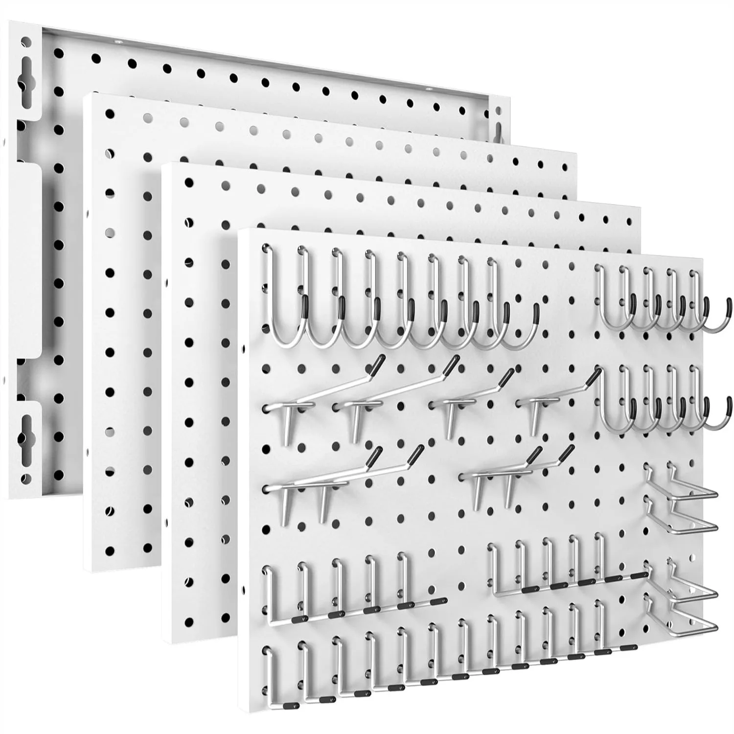 

Metal Pegboard Panels 4 Pack with 50 Hooks, White Wall Organizer for Garage Tool Storage, Office, Craft Room