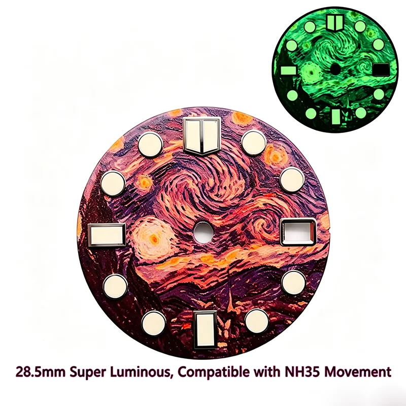 28.5mm Custom Dial Super Luminous Compatible with NH35 NH36 Movement Starry Sky Mountain Wave Pattern Watch Mod Accessory